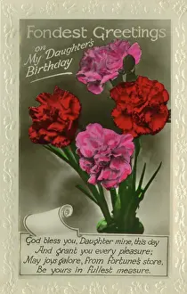 Carnations: Birthday postcard with carnations and verse