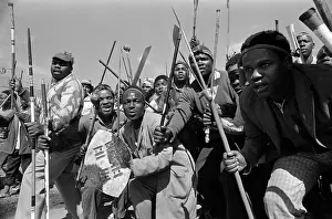 Assegais: Black African protesters, armed with cultural