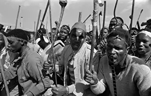 Assegais: Black African protesters, armed with cultural