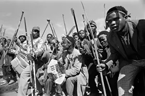 Assegais: Black African protesters, armed with cultural