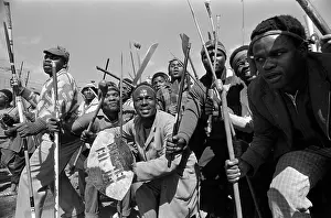 Assegais: Black African protesters, armed with cultural