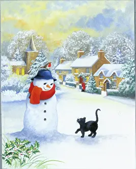 Comerford: Black cat looking at snowman