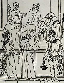Johannes: Black Death. Doctor visiting a patient. Fascilulus Medicinae
