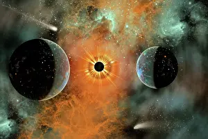 Universe: A black hole pulling in planets in its gravitational field
