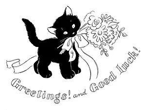 Wickham: Black kitten with a bouquet of flowers