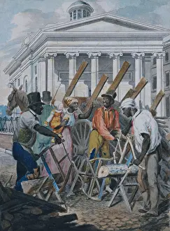 Krimmel: Black sawyers working in front of the Bank