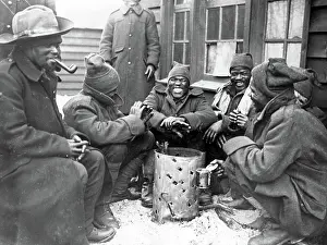 Frosty: Black soldiers keeping warm, Western Front, France, WW1