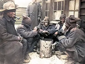 Frosty: Black soldiers keeping warm, Western Front, France, WW1