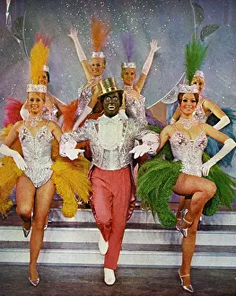 Sequins: Black and white minstrel with dancing girls