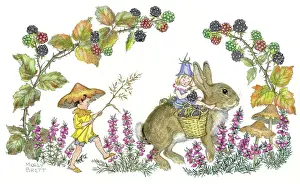 Blackberries: Blackberry Time ' pixie riding on a rabbit
