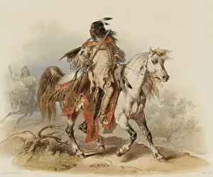 Coloring: A Blackfoot Indian on horseback, is dressed