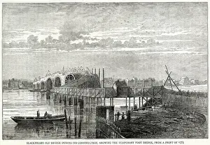 Blackfriars: Blackfriars old bridge during construction 1775