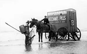 Shrimping: Blackpool Shrimper and bathing machine in 1890