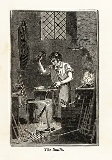 F.c. And J. Rivington: Blacksmith hammering metal on an anvil in a smithy