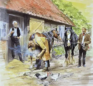 Brasses: Blacksmith shoeing a horse