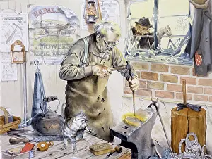 Chisels: Blacksmith at work in his forge