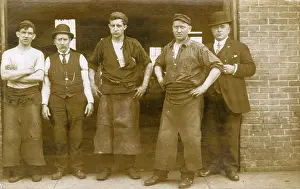 Blacksmiths: Blacksmiths outside their foundry or forge, USA