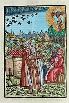 Crucifixion: Blanquerna by Ramon Llull (1235-1316). Colored engraving