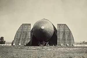 Rigid: Blimp Coming out Hanger, WW1 Era