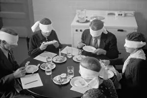 Sampling: Blindfolded meat testers sampling meats ?