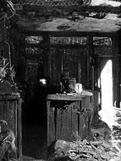Charred: Blitz in London -- charred remains of a pub, WW2