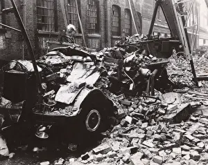 London Fire Brigade: Blitz in London -- damaged vehicle, WW2
