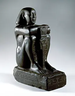 Sistrum: Block statue of Harsomtusemhat (664-610 B.C.). Basalt. Lower