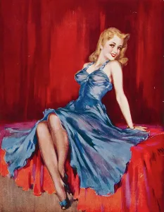 Pin-Up: Blonde Woman in blue by David Wright