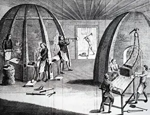 Mirrors: Blowing glass (left) and running plate glass for