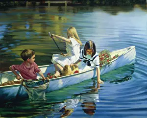 Dangling: Blue Canoe - children playing in a canoe