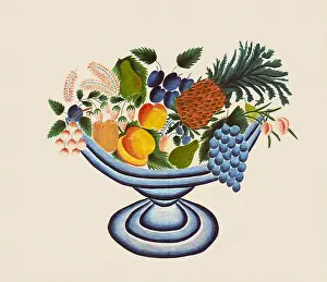 Compote: Blue Compote Filled with Fruit