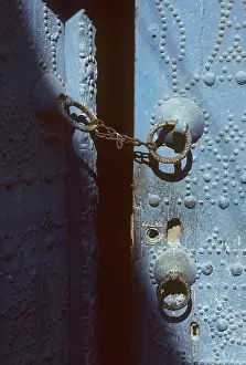 Locked: Blue door with chain, Nefta, Tunisia