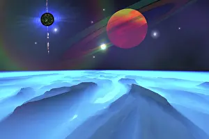 Vast: A blue fog envelops the mountains on this alien planet