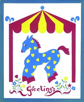 Marquee: Blue horse with yellow hearts