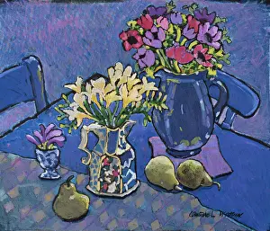 Mcarthur: Blue Still Life ' flowers and pears
