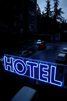Seedy: BLUE NEON HOTEL SIGN