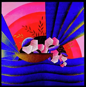 Ripples: Blue and red abstract art deco design
