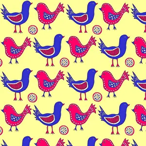 Tess Hines Designs: Blue and red birds repeating pattern