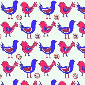 Tess Hines Designs: Blue and red birds repeating pattern