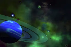 Saturn: A blue ringed planet and nearby stars