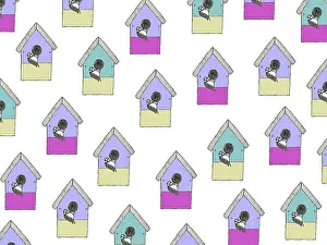 Tess Hines Designs: Blue tit and birdhouse repeating pattern