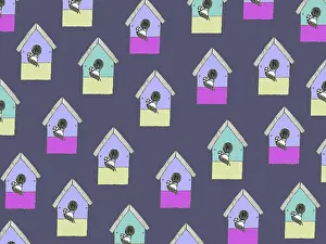 Tess Hines Designs: Blue tit and birdhouse repeating pattern
