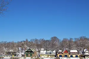 Bra001: BOATHOUSE ROW IN WINTER SNOW BRIGHT BLUE CLOUDLESS