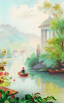 Pastels: Boating scene on a greetings card