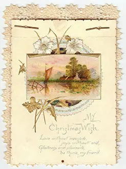 David Pearson: Boating scene on a lacy-edged Christmas card