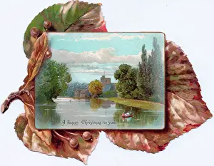 Reversible: Boating scene on a reversible Christmas card