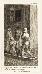 Marooned: Boatmen rescuing a man from a building in a flood