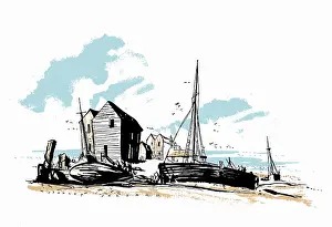 Shingle: Boats on shingle with tall houses