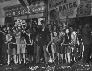 Movie Theater: Bobby Soxer fans eagerly waiting to see Frank Sinatra