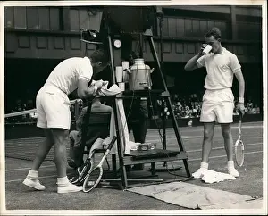 Trabert: Bobby Wilson and Tony Trabert in match at Wimbledon